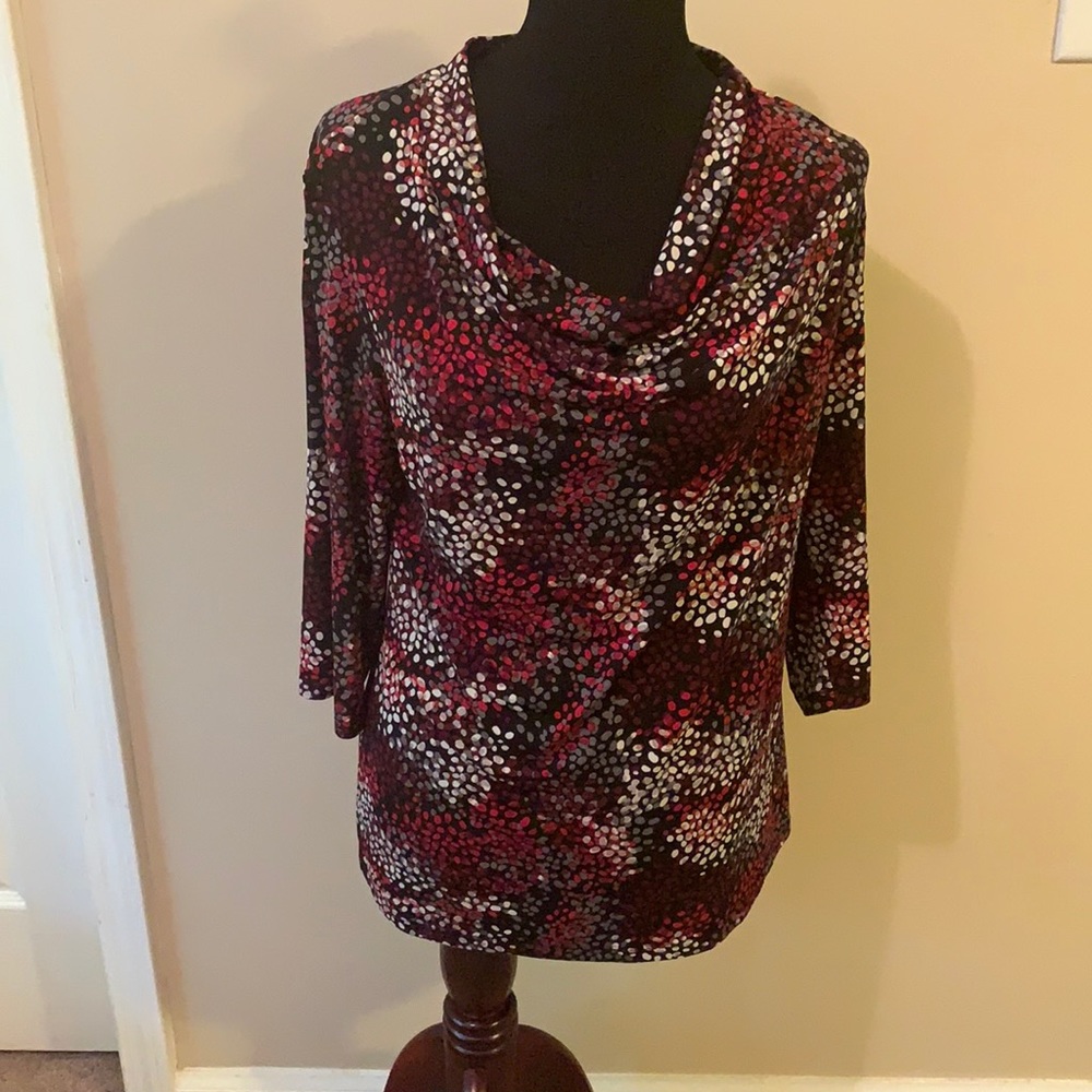 EUC Red Polka Dot Drape Neck Top